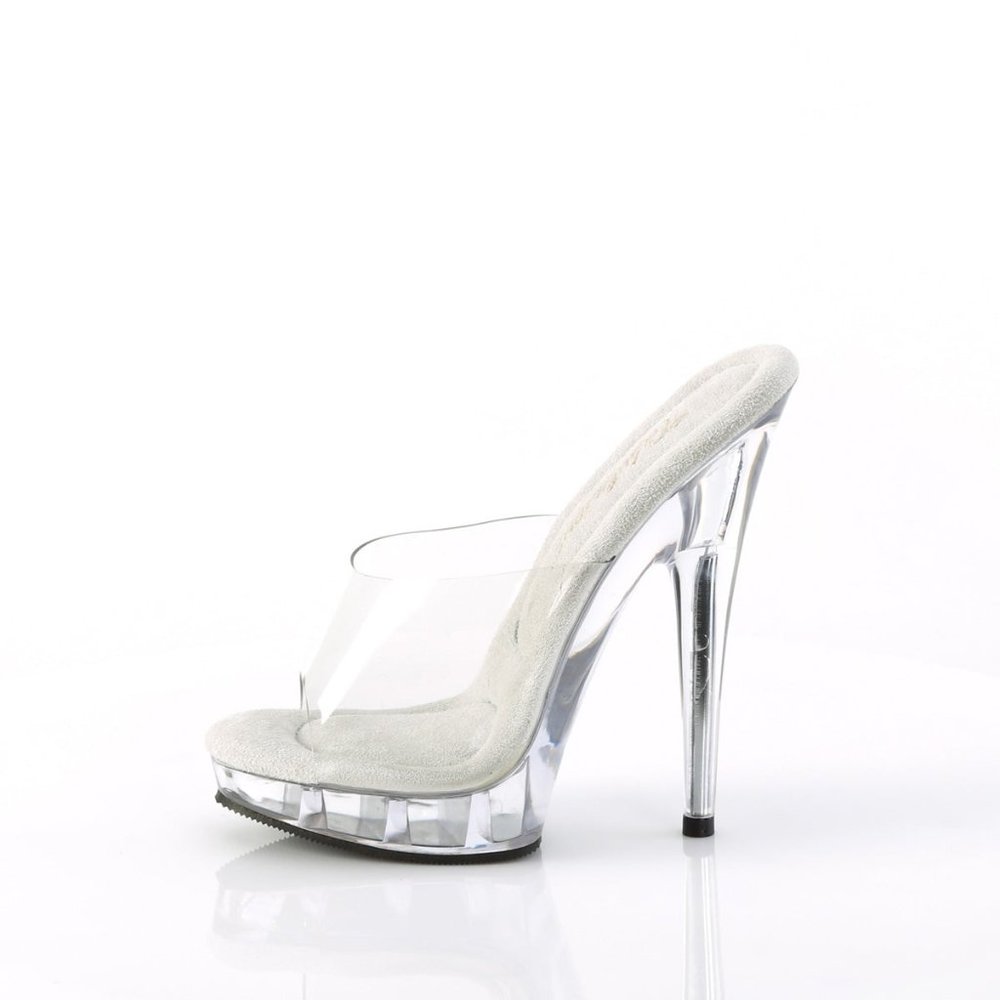 Fabulicious Sultry-601 6" Heel, 1" Platform Peep Toe Slide Clear - Picture 3 of 4